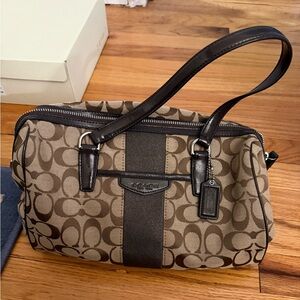 Coach Brown Signature Canvas Satchel with Dark Brown Trim